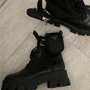 Prada Monolith Leather and Re-Nylon boots with pouch